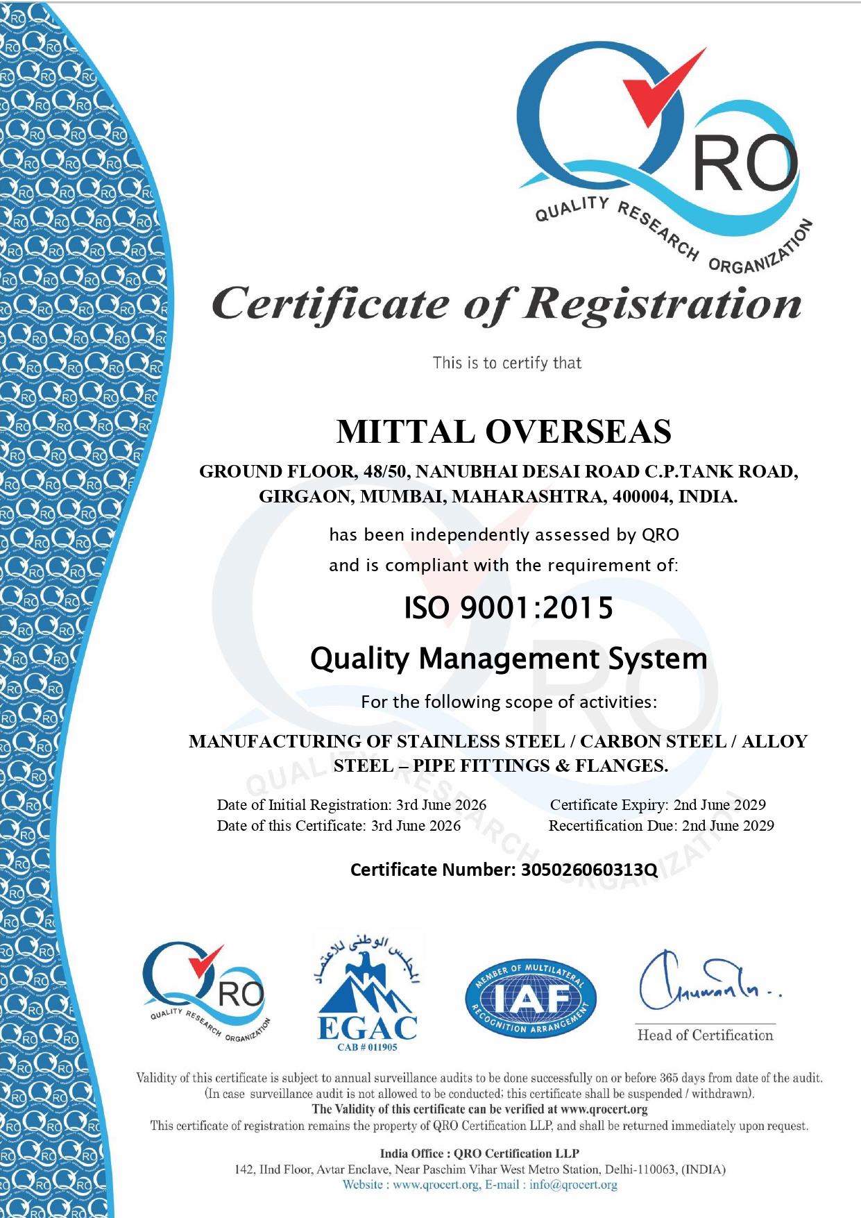 ISO 9001:2012 Certificate